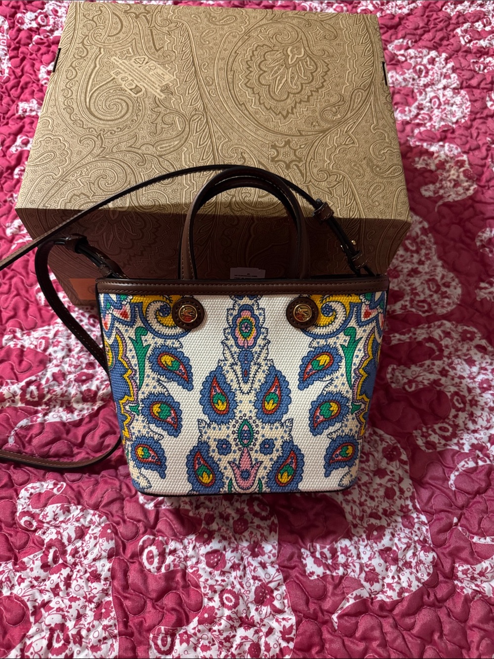 Etro White Paisley Canvas Crossbody Bag with Multicolor Accents